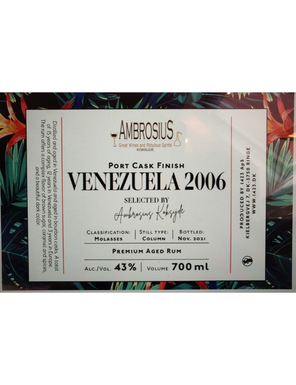 Ambrosius Venezuela Rum 2006 single Cask 43% 70cl