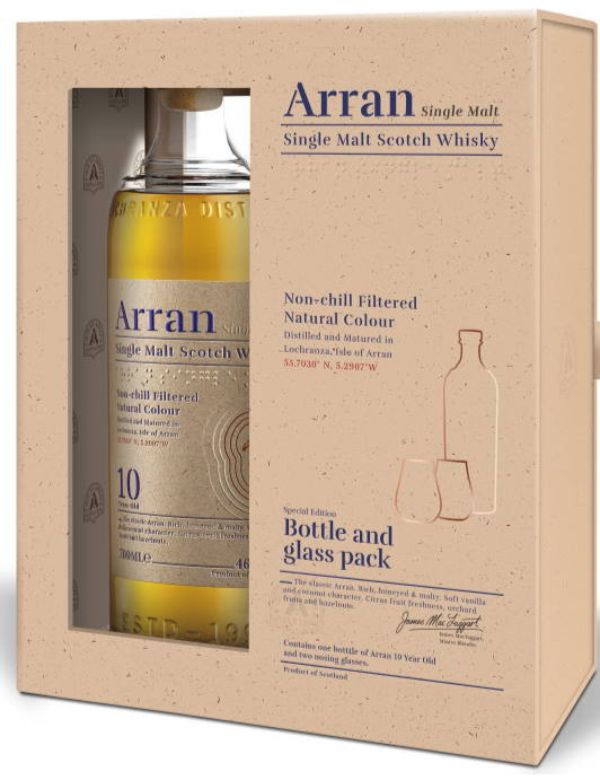 Arran 10 years New Gift Pack   2 Glasses 46% 70cl